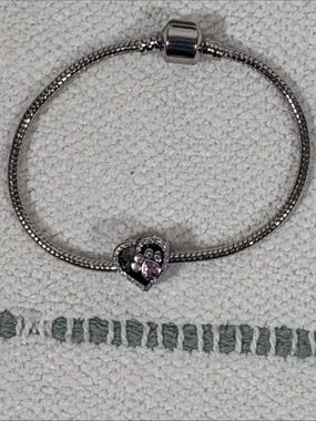 Othr Silver Heart Paw Charm Bracelet with Pink Stones